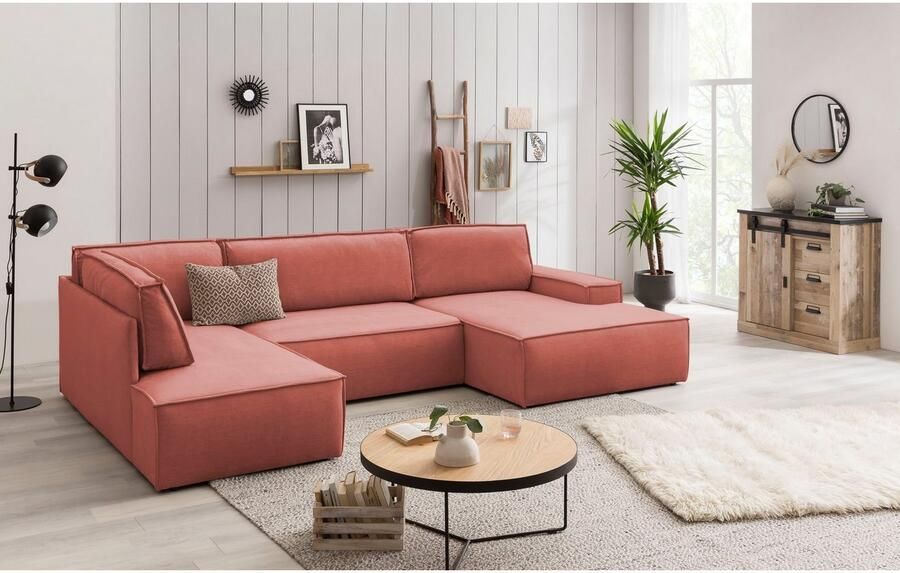 Home affaire Zithoek SHERWOOD 329 cm U-vorm slaapbank Slaapfunctie met bedkist (194x139 cm) cord vintage fluweel - Foto 8