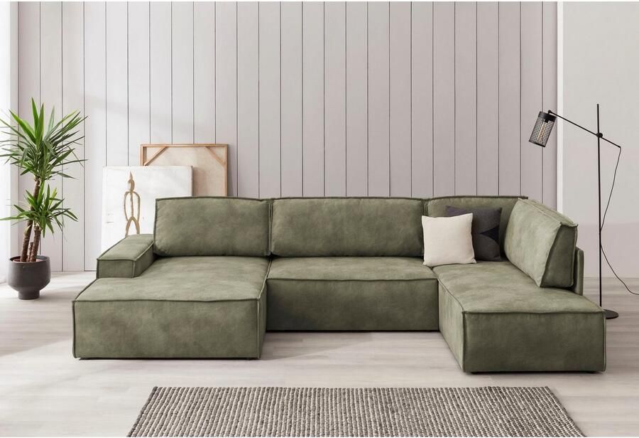 Home affaire Zithoek SHERWOOD 329 cm U-vorm slaapbank Slaapfunctie met bedkist (194x139 cm) cord vintage fluweel - Foto 3