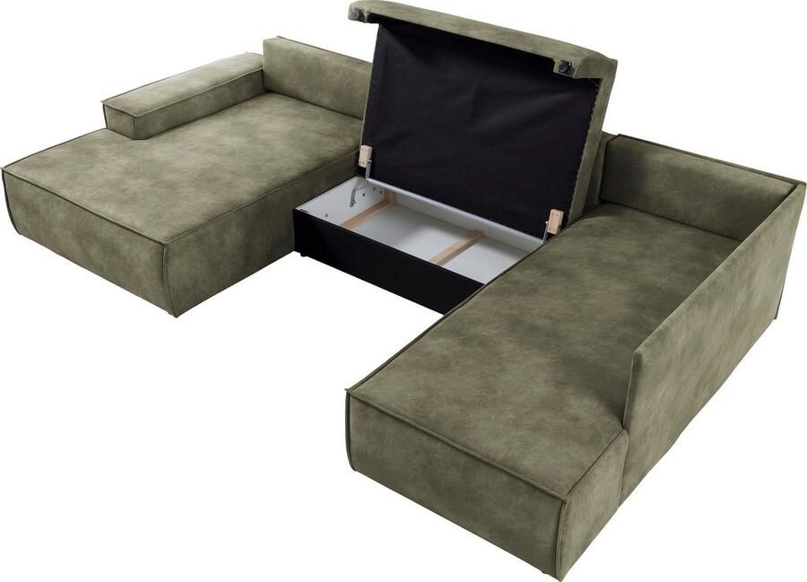 Home affaire Zithoek SHERWOOD 329 cm U-vorm slaapbank Slaapfunctie met bedkist (194x139 cm) cord vintage fluweel - Foto 2