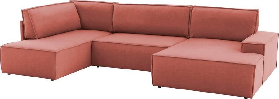 Home affaire Zithoek SHERWOOD 329 cm U-vorm slaapbank Slaapfunctie met bedkist (194x139 cm) cord vintage fluweel - Foto 12