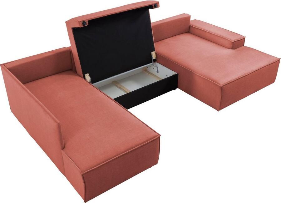 Home affaire Zithoek SHERWOOD 329 cm U-vorm slaapbank Slaapfunctie met bedkist (194x139 cm) cord vintage fluweel - Foto 2