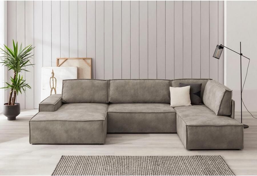 Home affaire Zithoek SHERWOOD 329 cm U-vorm slaapbank Slaapfunctie met bedkist (194x139 cm) cord vintage fluweel - Foto 2