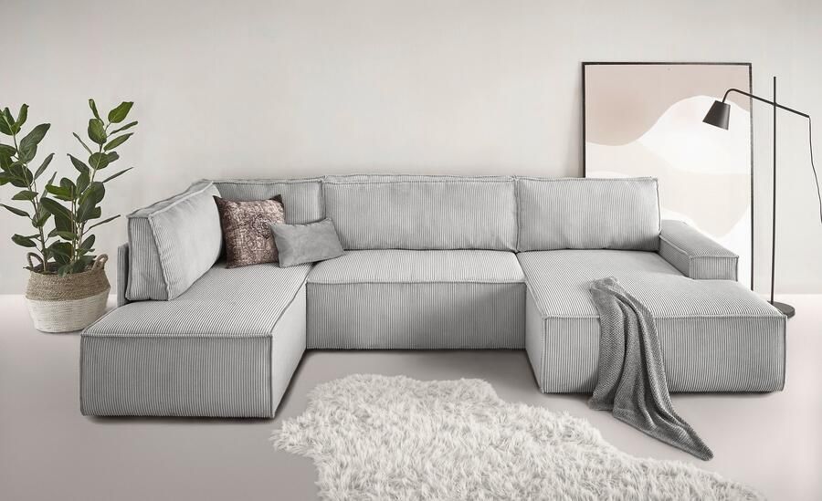 Home affaire Zithoek SHERWOOD 329 cm U-vorm slaapbank Slaapfunctie met bedkist (194x139 cm) cord vintage fluweel - Foto 14