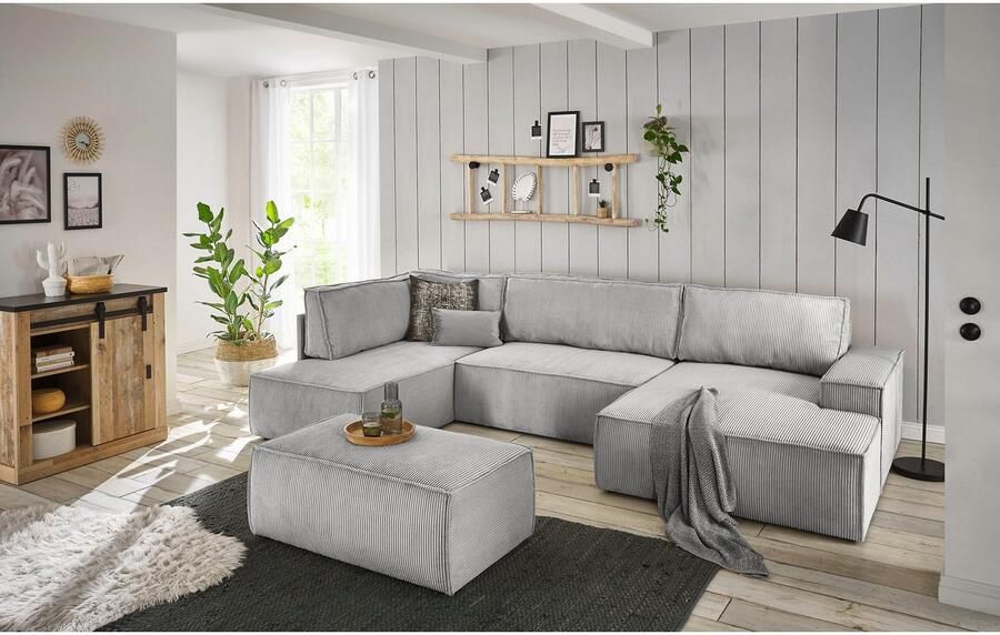 Home affaire Zithoek SHERWOOD 329 cm U-vorm slaapbank Slaapfunctie met bedkist (194x139 cm) cord vintage fluweel - Foto 7