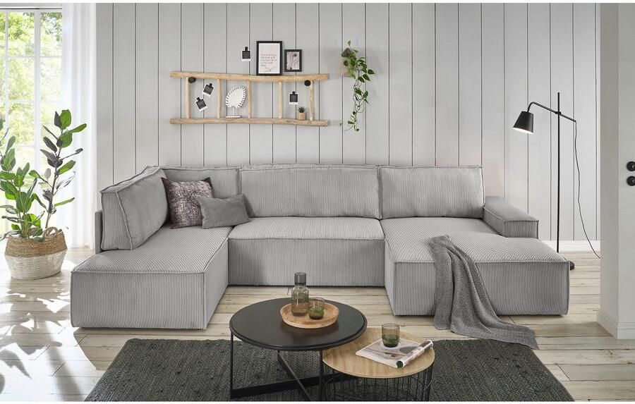 Home affaire Zithoek SHERWOOD 329 cm U-vorm slaapbank Slaapfunctie met bedkist (194x139 cm) cord vintage fluweel - Foto 6