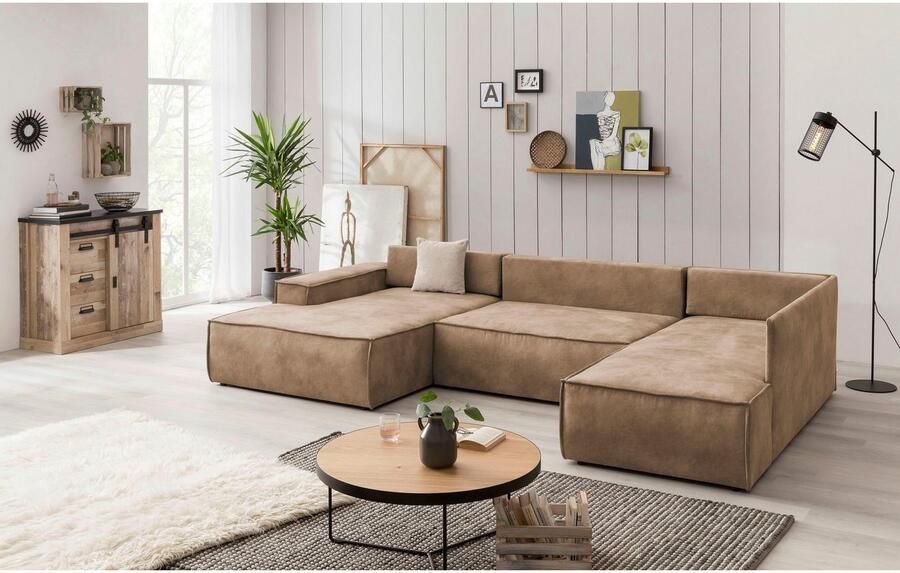 Home affaire Zithoek SHERWOOD 329 cm U-vorm slaapbank Slaapfunctie met bedkist (194x139 cm) cord vintage fluweel - Foto 8