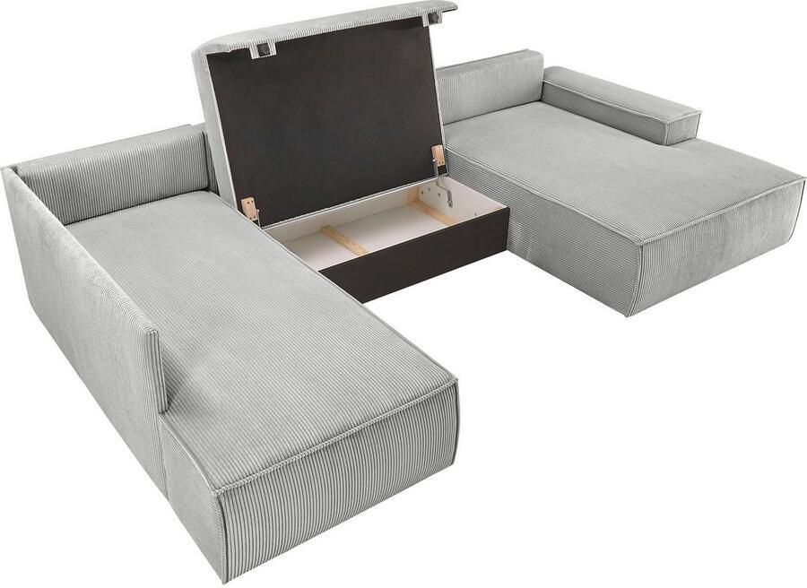 Home affaire Zithoek SHERWOOD 329 cm U-vorm slaapbank Slaapfunctie met bedkist (194x139 cm) cord vintage fluweel - Foto 2