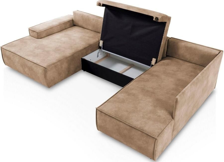 Home affaire Zithoek SHERWOOD 329 cm U-vorm slaapbank Slaapfunctie met bedkist (194x139 cm) cord vintage fluweel - Foto 2