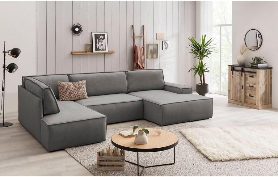 Home affaire Zithoek SHERWOOD 329 cm U-vorm slaapbank Slaapfunctie met bedkist (194x139 cm) cord vintage fluweel - Foto 8