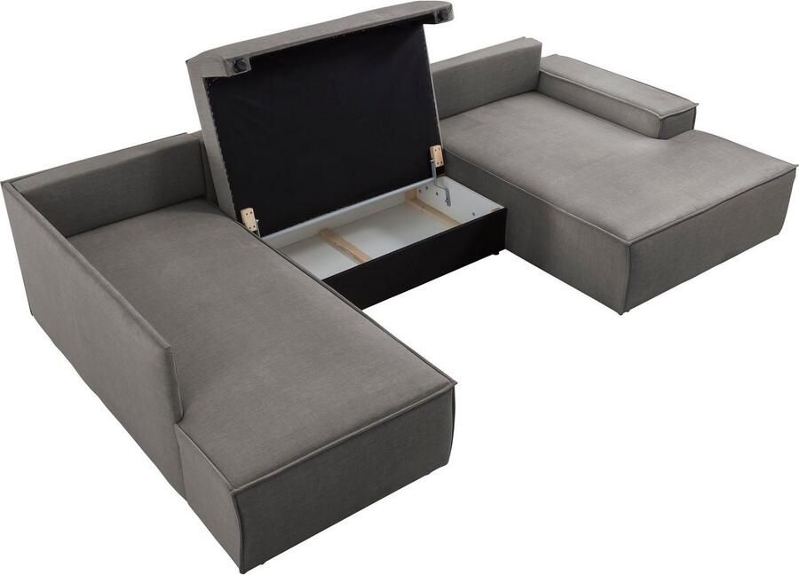 Home affaire Zithoek SHERWOOD 329 cm U-vorm slaapbank Slaapfunctie met bedkist (194x139 cm) cord vintage fluweel - Foto 2