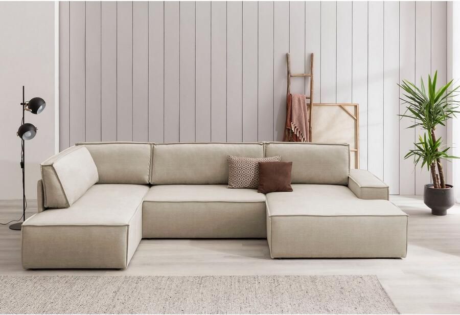 Home affaire Zithoek SHERWOOD 329 cm U-vorm slaapbank Slaapfunctie met bedkist (194x139 cm) cord vintage fluweel - Foto 3