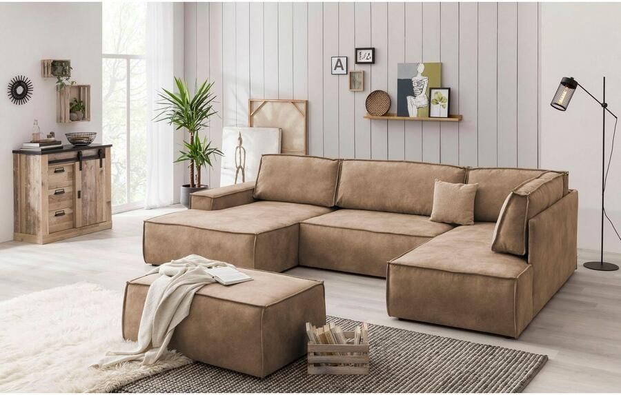 Home affaire Zithoek SHERWOOD 329 cm U-vorm slaapbank Slaapfunctie met bedkist (194x139 cm) cord vintage fluweel - Foto 7
