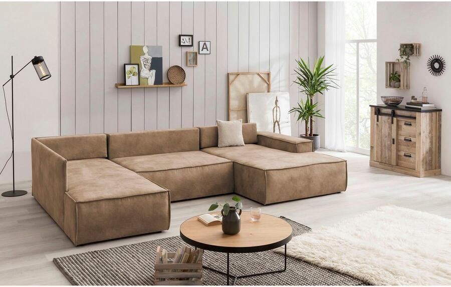 Home affaire Zithoek SHERWOOD 329 cm U-vorm slaapbank Slaapfunctie met bedkist (194x139 cm) cord vintage fluweel - Foto 8