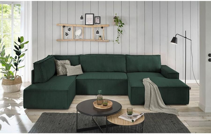 Home affaire Zithoek SHERWOOD 329 cm U-vorm slaapbank Slaapfunctie met bedkist (194x139 cm) cord vintage fluweel - Foto 5