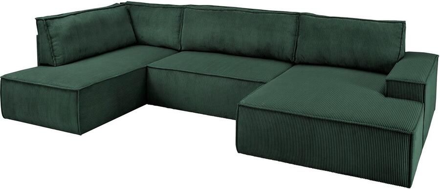Home affaire Zithoek SHERWOOD 329 cm U-vorm slaapbank Slaapfunctie met bedkist (194x139 cm) cord vintage fluweel - Foto 11