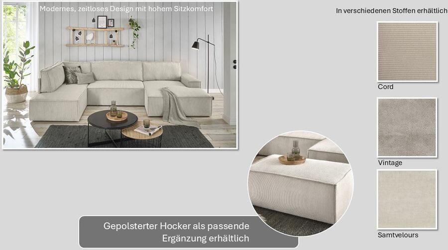 Home affaire Zithoek SHERWOOD 329 cm U-vorm slaapbank Slaapfunctie met bedkist (194x139 cm) cord vintage fluweel - Foto 9