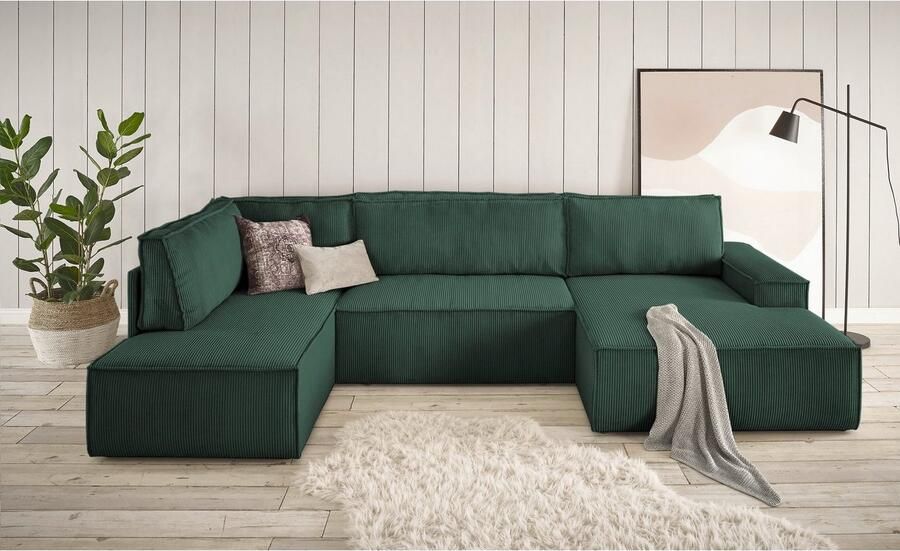 Home affaire Zithoek SHERWOOD 329 cm U-vorm slaapbank Slaapfunctie met bedkist (194x139 cm) cord vintage fluweel - Foto 7