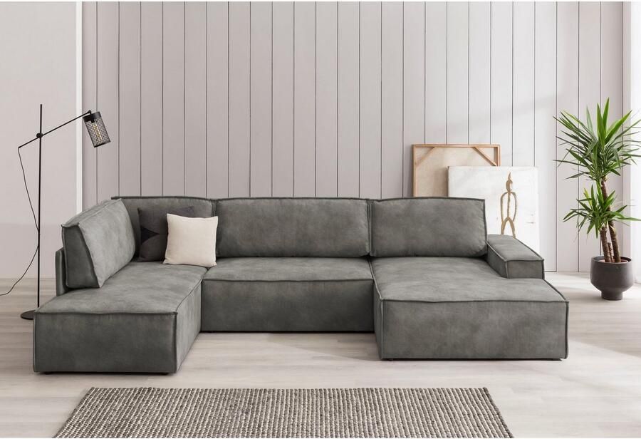 Home affaire Zithoek SHERWOOD 329 cm U-vorm slaapbank Slaapfunctie met bedkist (194x139 cm) cord vintage fluweel - Foto 3