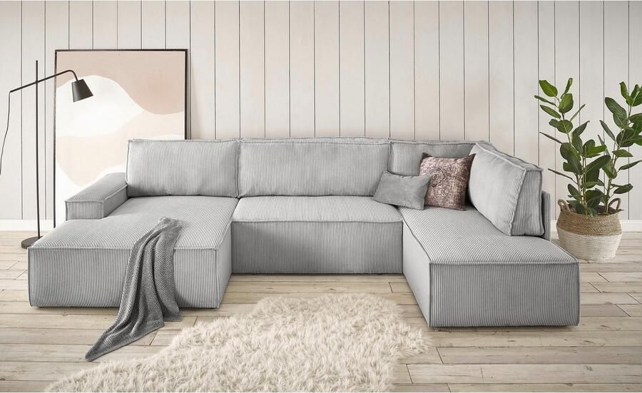 Home affaire Zithoek SHERWOOD 329 cm U-vorm slaapbank Slaapfunctie met bedkist (194x139 cm) cord vintage fluweel - Foto 10