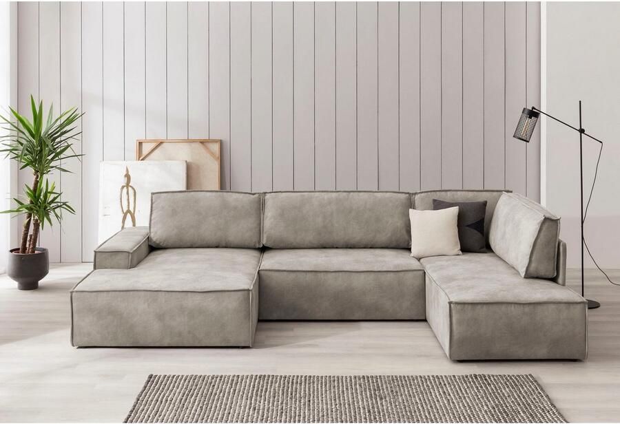 Home affaire Zithoek SHERWOOD 329 cm U-vorm slaapbank Slaapfunctie met bedkist (194x139 cm) cord vintage fluweel - Foto 3