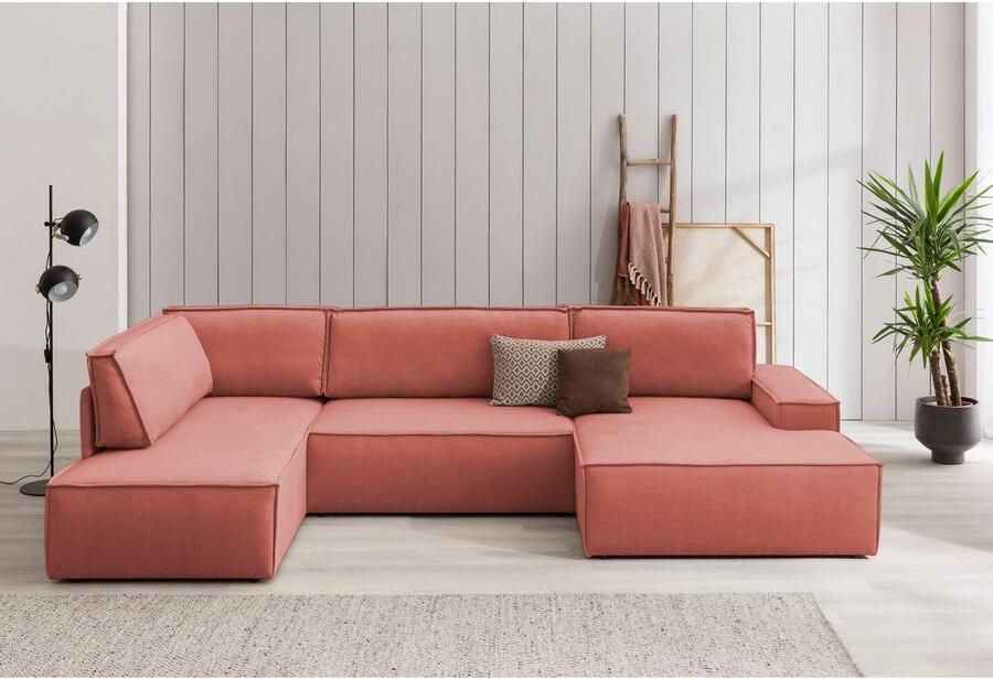 Home affaire Zithoek SHERWOOD 329 cm U-vorm slaapbank Slaapfunctie met bedkist (194x139 cm) cord vintage fluweel - Foto 3