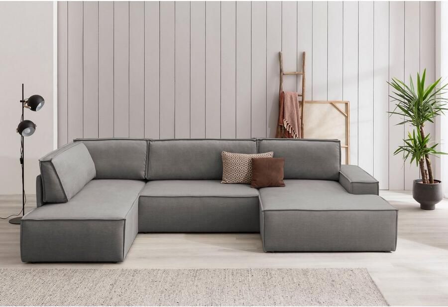 Home affaire Zithoek SHERWOOD 329 cm U-vorm slaapbank Slaapfunctie met bedkist (194x139 cm) cord vintage fluweel - Foto 3