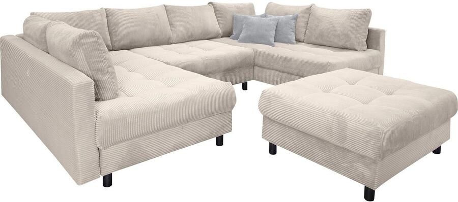 COLLECTION AB Zithoek Toni U-vorm B: 298 cm met hocker & 3 sierkussens veerkern