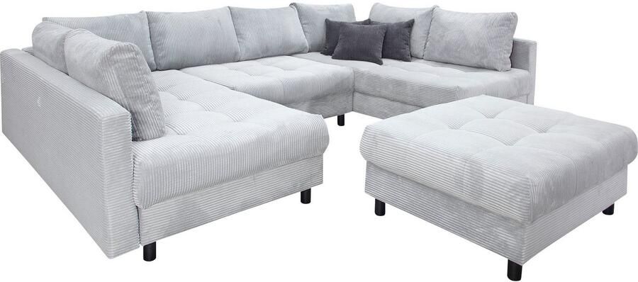 COLLECTION AB Zithoek Toni U-vorm B: 298 cm met hocker & 3 sierkussens veerkern