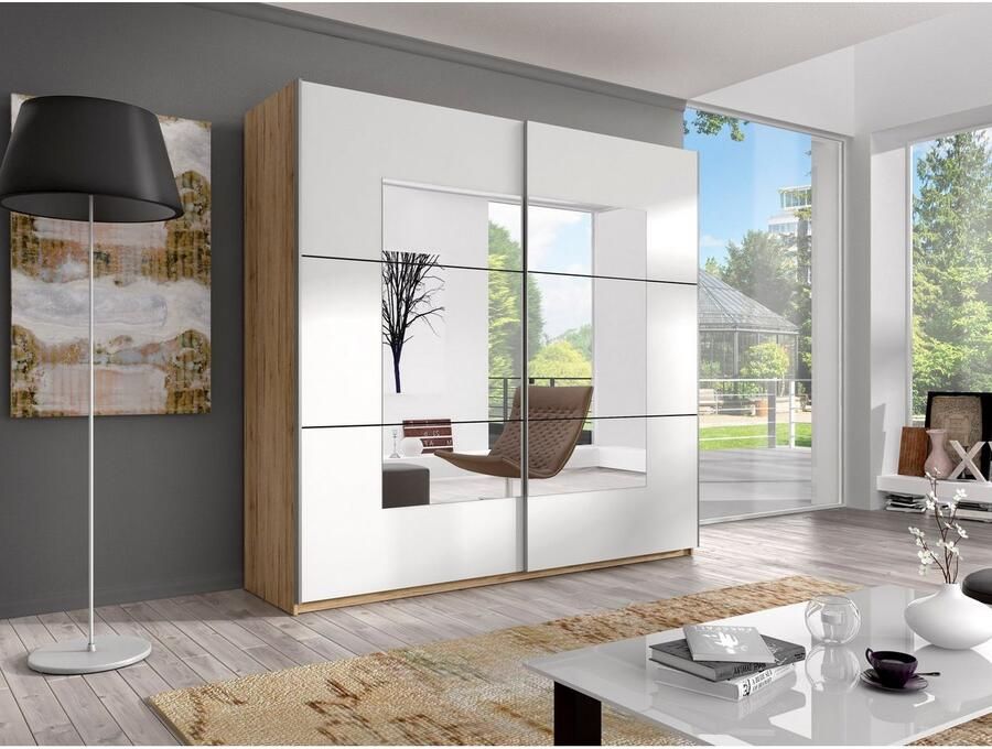 Home affaire Zweefdeurkast Beta schuifdeurkast kledingkast linnenkast met spiegel inclusief complete indeling metalen grepen - Foto 3