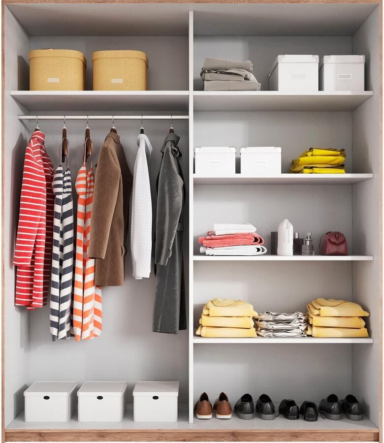 Home affaire Zweefdeurkast Beta schuifdeurkast kledingkast linnenkast met spiegel inclusief complete indeling metalen grepen