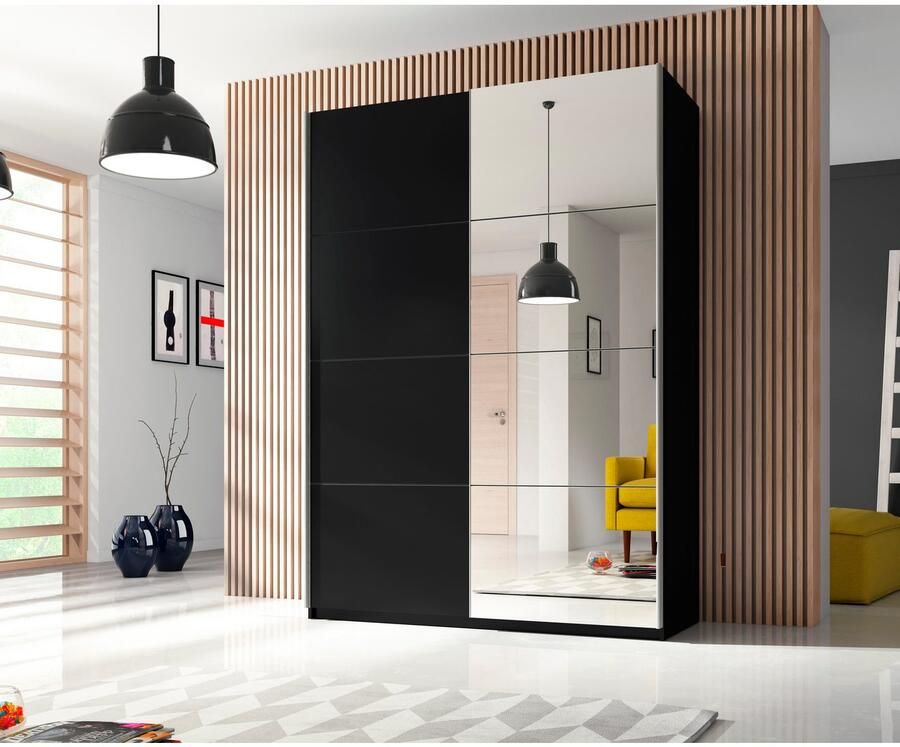 Home affaire Zweefdeurkast Beta schuifdeurkast kledingkast linnenkast met spiegel inclusief complete indeling metalen grepen - Foto 2