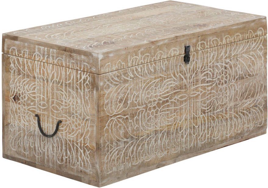 Home affaire Kisttafel Lavin Mangohout met decoratief houtsnijwerk met de hand gemaakt breedte 90 cm - Foto 9