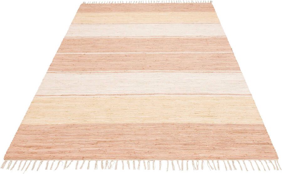 My home Vloerkleed MERLE Vlakweefsel omkeerbaar tapijt gestreept handgeweven met franjes loper - Foto 6