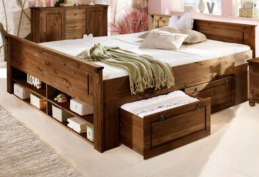 Home affaire Massief houten ledikant TESSIN FSC-gecertificeerd grenen Bed met opbergruimte INCLUSIEF oprolbare lattenbodem