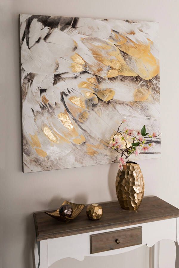 Home affaire Olieverfschilderij Veer goudkleurig Schilderij 100x100 cm woonkamer - Foto 5