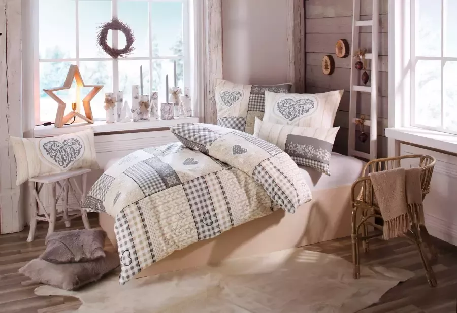 My home Beddengoed Janina in mt. 135x200 of 155x220 cm 100% katoen veel winterdesigns: patchwork sneeuwpop uil beer - Foto 8