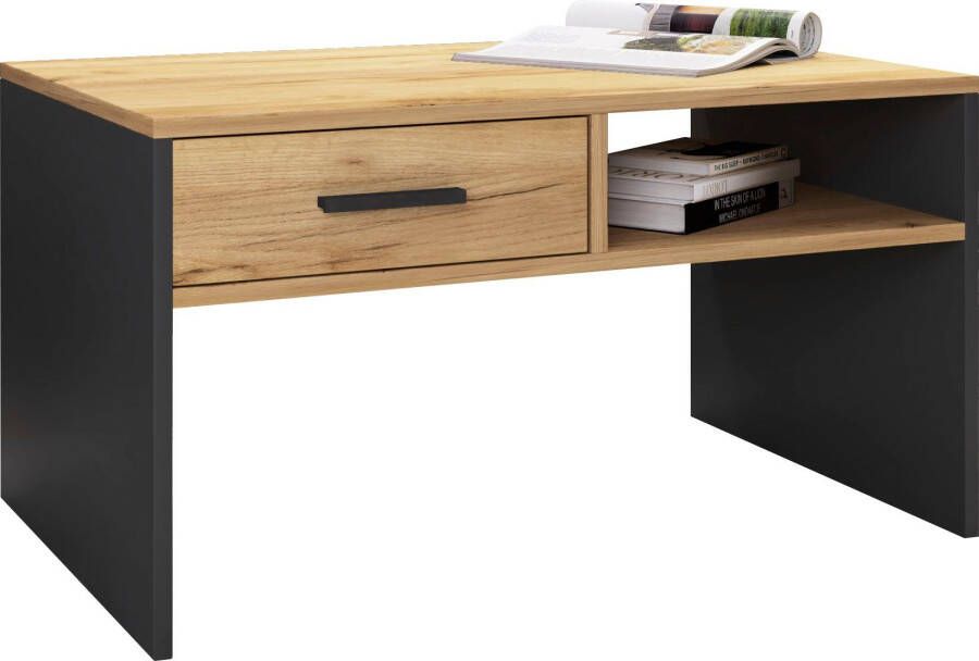 Emob Salontafel Javi 2 open vakken 1 lade-wilde eik antraciet Salontafels outlet Bruin; Antraciet Melamine; Spaanplaat Salontafels outlet Op voorraad - Foto 2