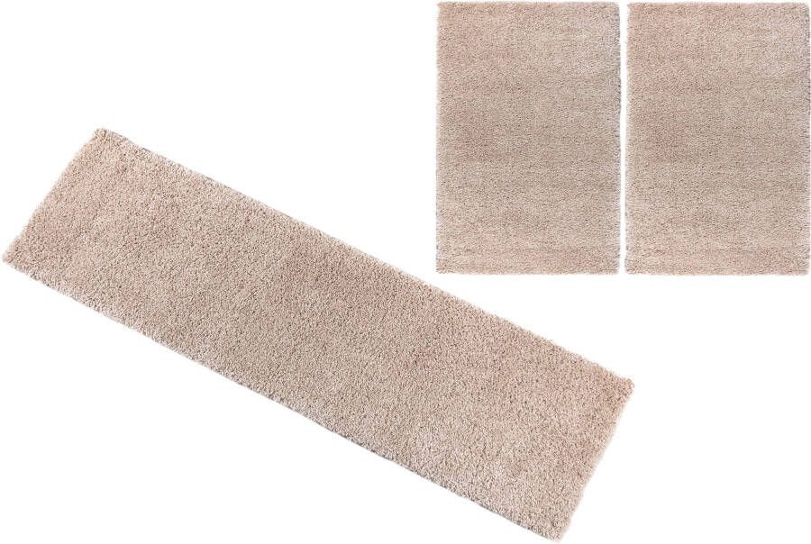 My home Set slaapkamerkleedjes Shaggy 30 geweven 2- of 3-delig slaapkamerkleed loperset unikleuren
