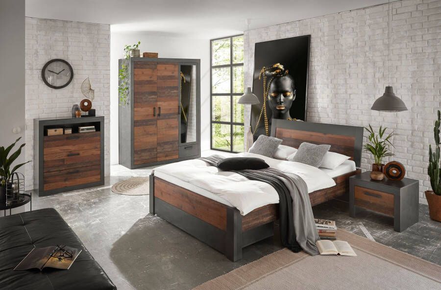 Home affaire Slaapkamerserie Brooklyn Bed met houten hoofdbord en lade (set 5-delig)