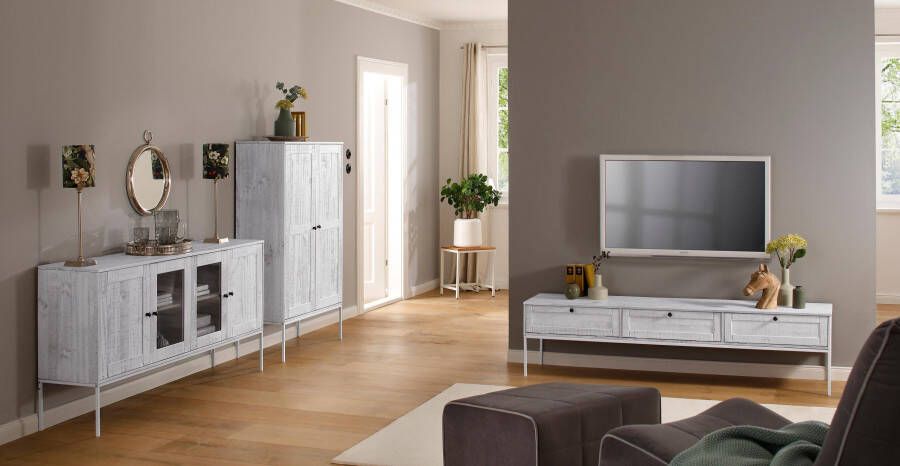 Home affaire Tv-meubel Freya met 3 kleppen metalen handgrepen van massief hout breedte 175 cm