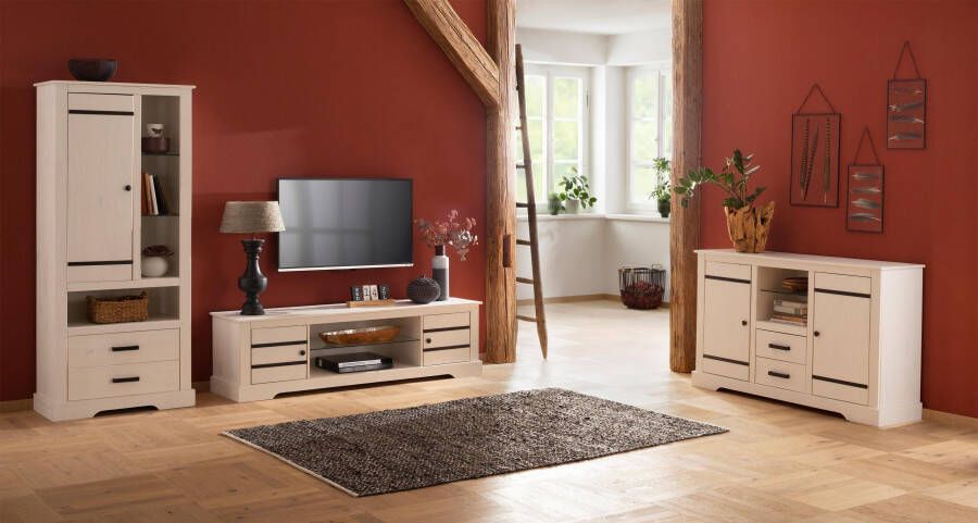 Home affaire Tv-meubel Loki van massief grenenhout met een vast glasplateau breedte 160 cm