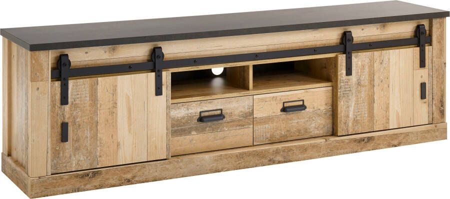 Home affaire Tv-meubel Sherwood modern houtdecor met schuurdeurbeslag van metaal breedte 201 cm - Foto 6