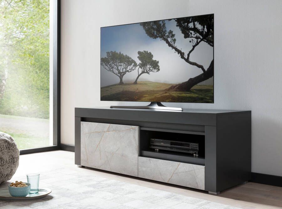 Home affaire Tv-meubel Stone Marble met een chique marmer-look decor breedte 140 cm