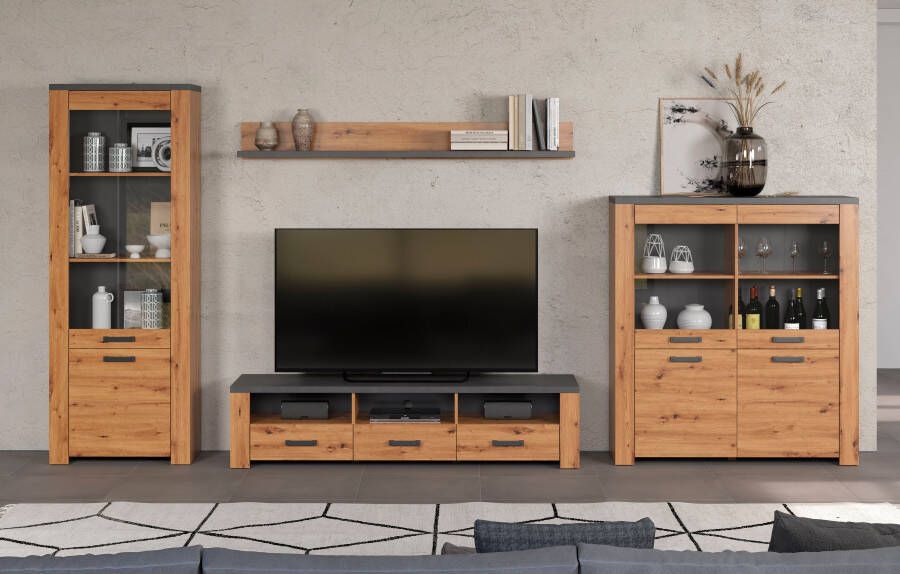 Home affaire Tv-wandmeubel Ambres Moderne tv-set echt-hout-look breedte ca. 409 cm mat (4-delig)