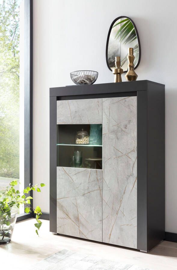 Home affaire Vitrinekast Stone Marble met een chique marmer-look decor breedte 95 cm