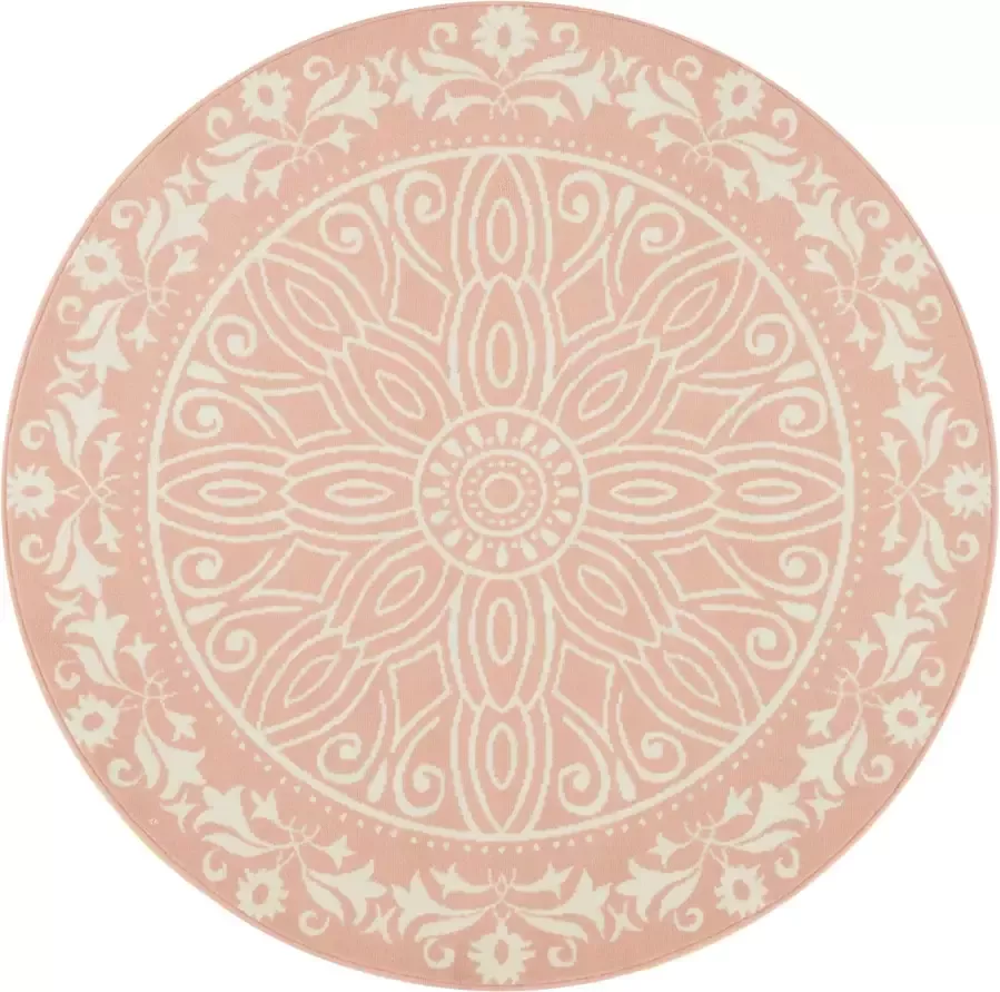 Tapeso Rond vloerkleed Flos roze 140 cm rond