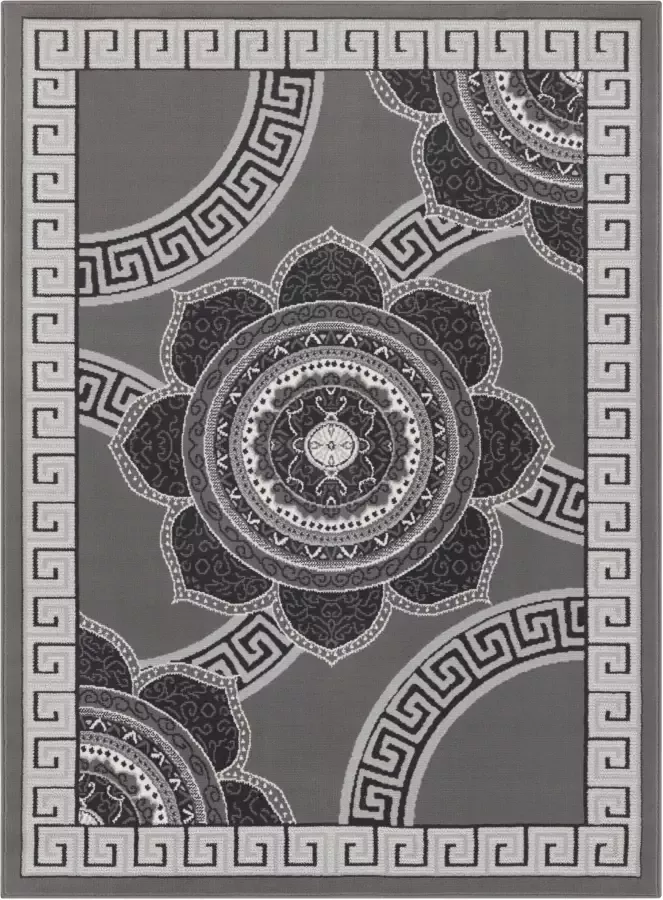 Tapeso Vloerkleed retro bloem grijs 80x150 cm - Foto 1