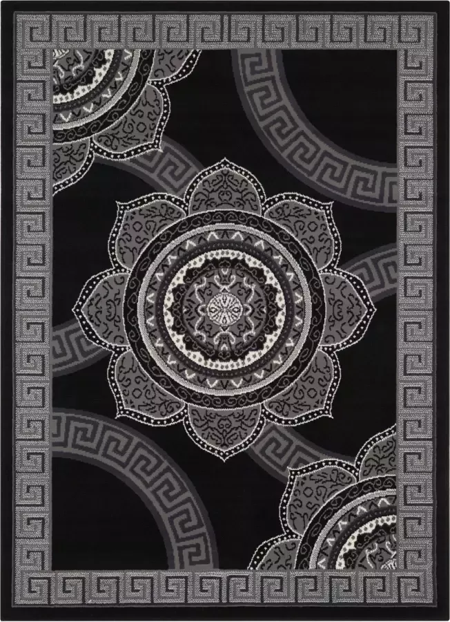 Tapeso Vloerkleed retro bloem zwart 80x150 cm - Foto 1
