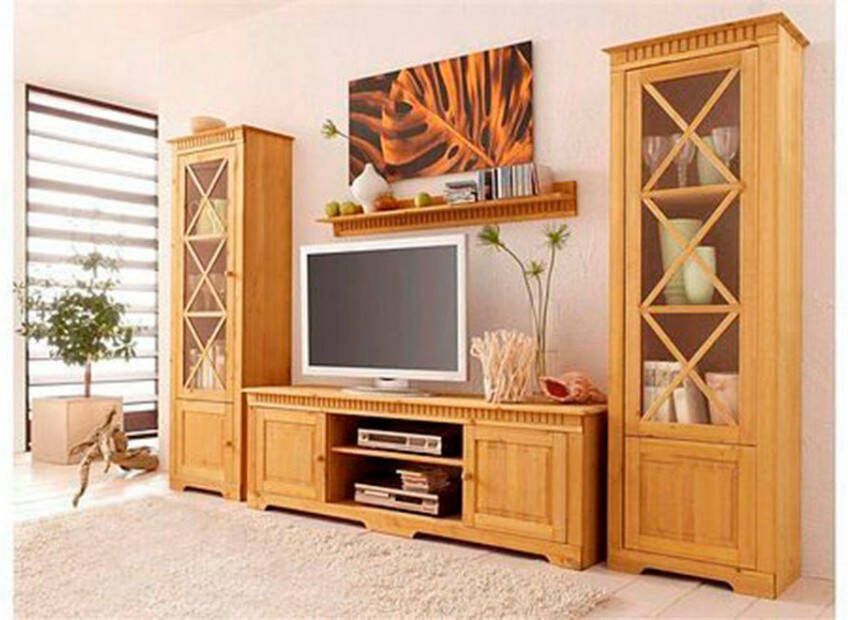 Home affaire Wandmeubel Lisa bestaand uit twee vitrinekasten en een tv-meubel massief grenenhout (set 3-delig)