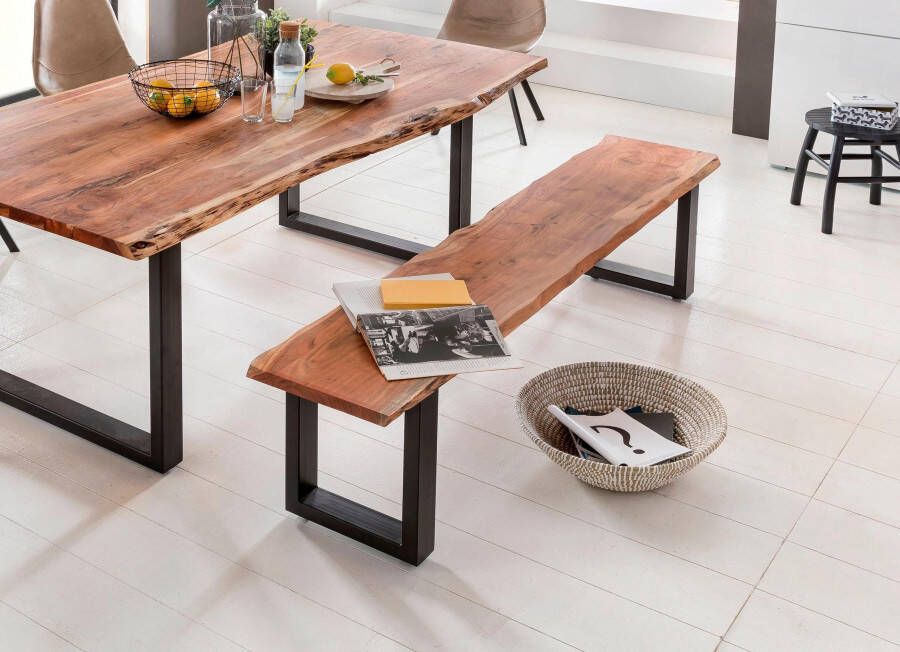 Home affaire Zitbank Manhattan in boomstam-look en frame u-model van zwart metaal - Foto 6